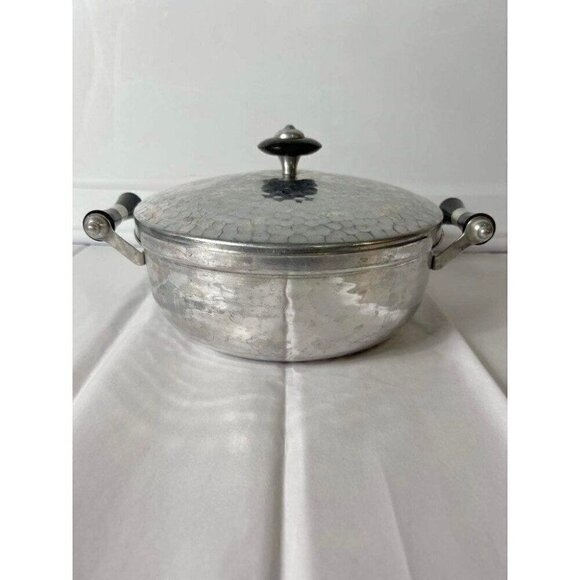Vintage 1950s Hammered Aluminum Casserole Dish with Lid - Picture 1 of 11